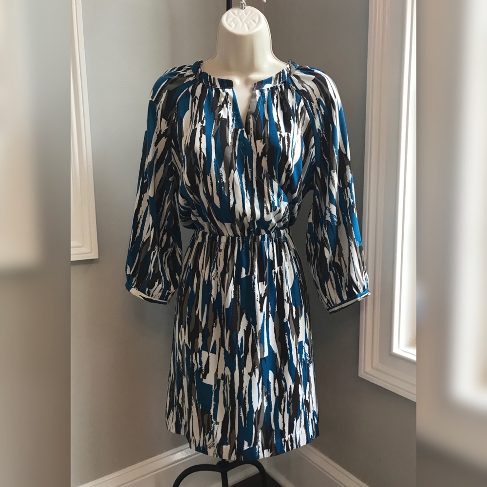Banana Republic 3/4 Sleeve Blue Brown Dress - 0